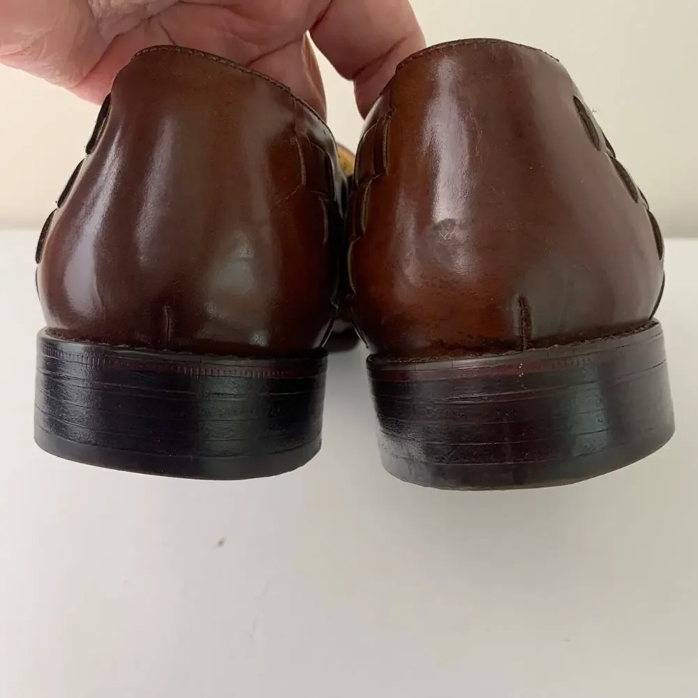 Johnston Murphy Brown Leather Oxford Dress Shoes Woven Leather Men's 8.5M